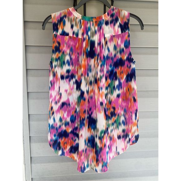 NYDJ 'Lana' Ikat Print Watercolor Print Sleeveless Blouse Top, Sz Small, MP $89 - Picture 4 of 8